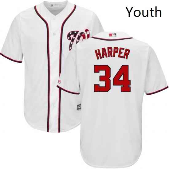 Youth Majestic Washington Nationals 34 Bryce Harper Authentic White Home Cool Base MLB Jersey